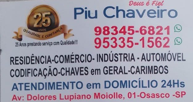 Chaveiro Piu 24 Horas em Osasco 